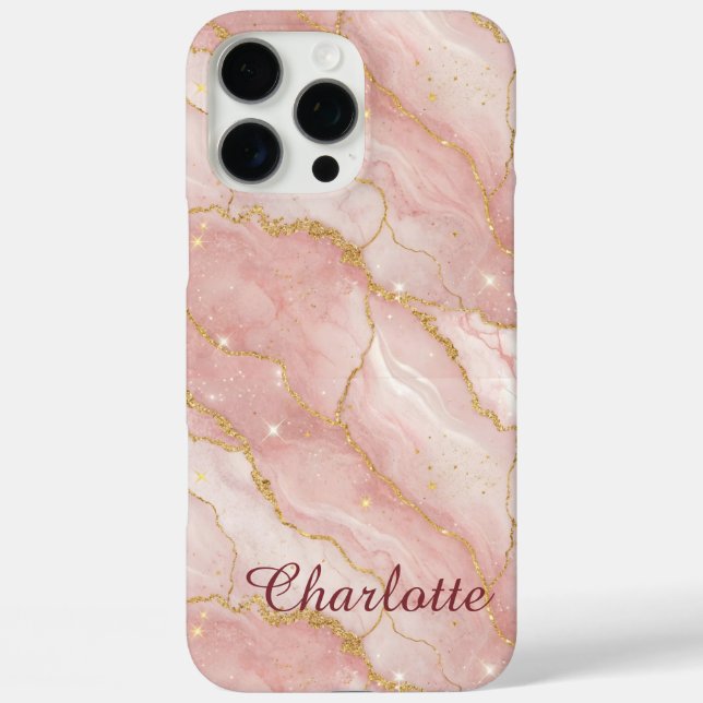 Coques Case-Mate iPhone Personalized Modern Rose Quartz Marble Gold (Verso)