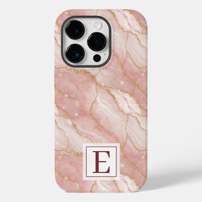 Coques Case-Mate iPhone Personalized Monogram Rose Quartz Gold (Verso)