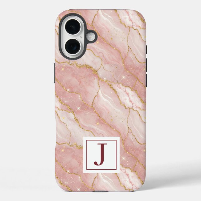 Coques Case-Mate iPhone Personalized Monogram Rose Quartz Gold (Verso)