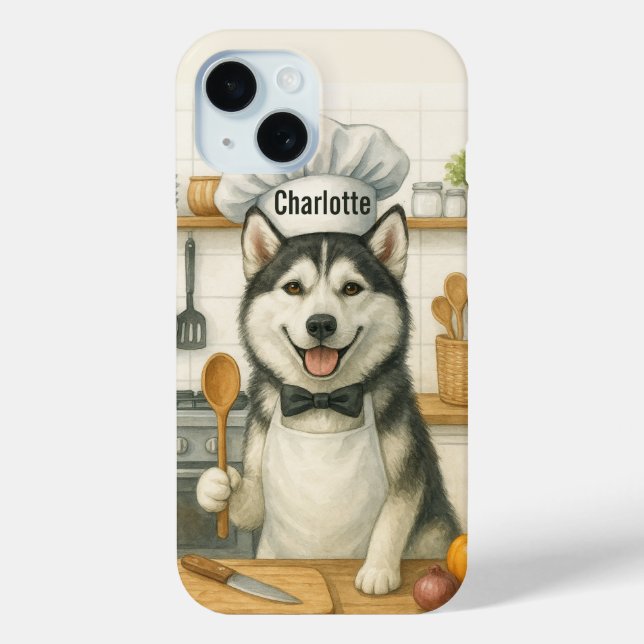Coques Case-Mate iPhone Personalized Name Funny Siberian Husky Dog Chef (Verso)