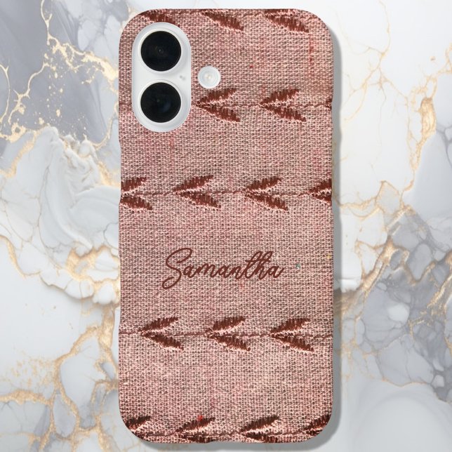 Coques Case-Mate iPhone Personalized Name Linen Toile Powder Pink Stripes (Créateur téléchargé)