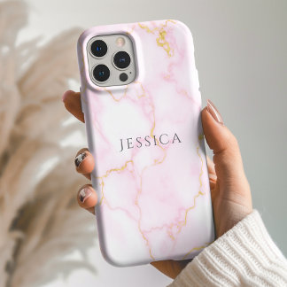 Coque Pour iPhone 16 Personalized Name Pink Marble Phone 