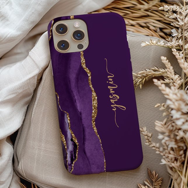 Coques Case-Mate iPhone Personalized Signature Purple Gold Agate (Créateur téléchargé)