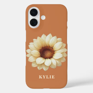 Coque Pour iPhone 16 Personalized Sunflower Name Terra Cotta Phone Case