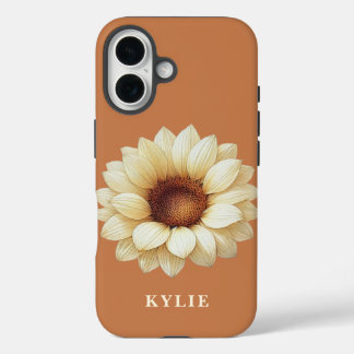 Coque Pour iPhone 16 Personalized Sunflower Name Terra Cotta Phone Case