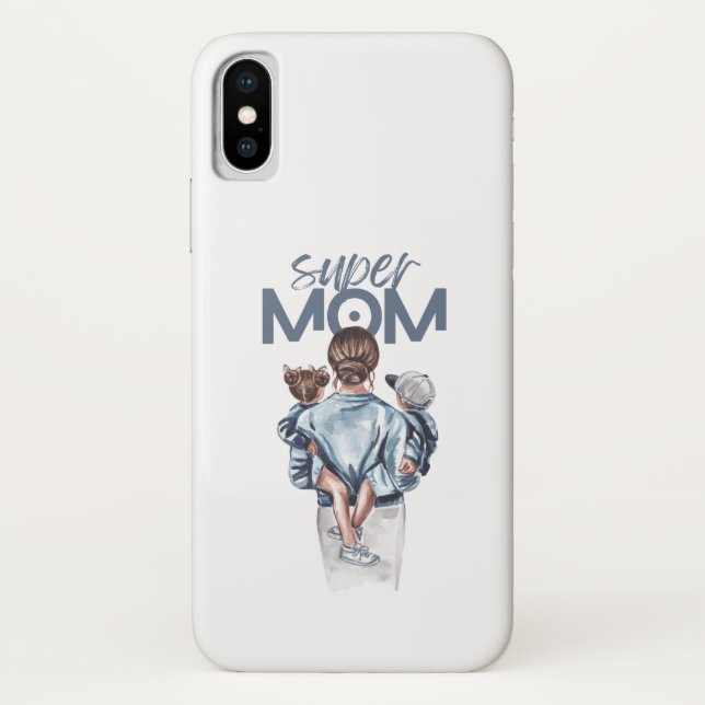 Coques Case-Mate iPhone Personalized Super Mom with Son and Daughter Gift (Dos)