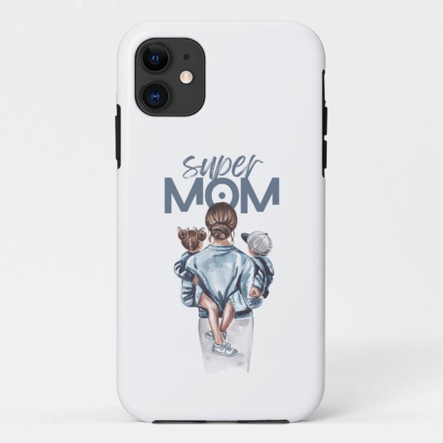 Coques Case-Mate iPhone Personalized Super Mom with Son and Daughter Gift (Dos)