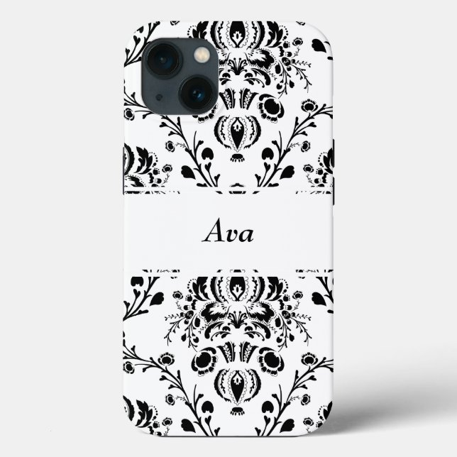 Coques Case-Mate iPhone Personalized White and Black Damask (Verso)