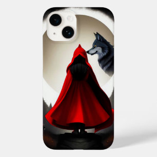 Coque Case-Mate iPhone Personnage à capuche rouge face à un loup majestue