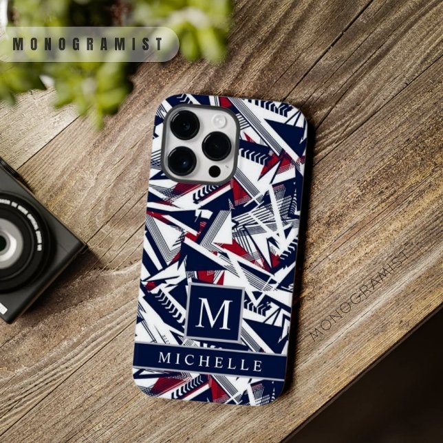 Coques Case-Mate iPhone Personnalisable blanc gris foncé bleu rouge géomét (Customizable White Grey Dark Blue Red Geometric Case-Mate iPhone Case)