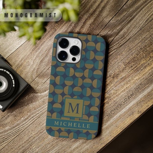 Coques Case-Mate iPhone Personnalisable bleu marine Turquoise vert géométr (Customizable Dark Navy Blue Teal Green Geometric Case-Mate iPhone Case)