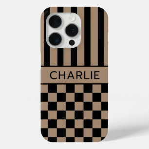 Coque Case-Mate iPhone Personnalisé à rayures à carreaux noir et marron