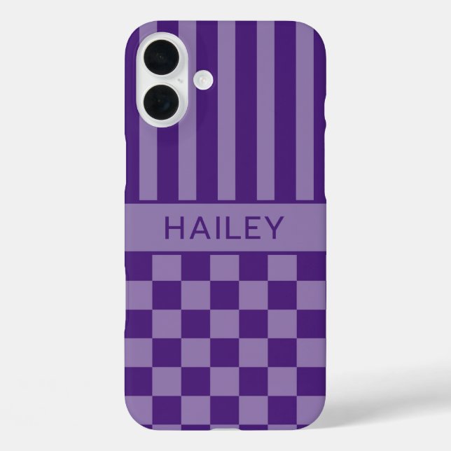 Coques Case-Mate iPhone Personnalisé à rayures à carreaux violets (Verso)