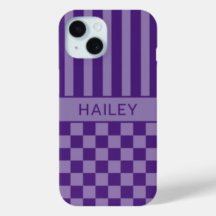 Coque Case-Mate iPhone Personnalisé à rayures à carreaux violets