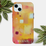 Coque Case-Mate iPhone Personnalisé Abstrait moderne<br><div class="desc">Une aquarelle moderne contemporaine abstraite aux couleurs chaudes d'automne ou d'automne. ocre jaune,  rose,  orange et crème. Art original de Nic Squirrell. Modifiez le nom pour personnaliser.</div>