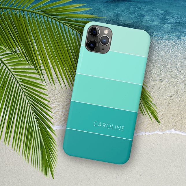 Coques Case-Mate iPhone Personnalisé Aqua Turquoise Vert Rayures (Créateur téléchargé)