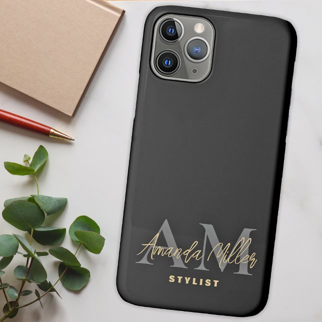 Coques Case-Mate iPhone Personnalisé Avec Le Nom Black Gold Moderne Monogr (Créateur téléchargé)