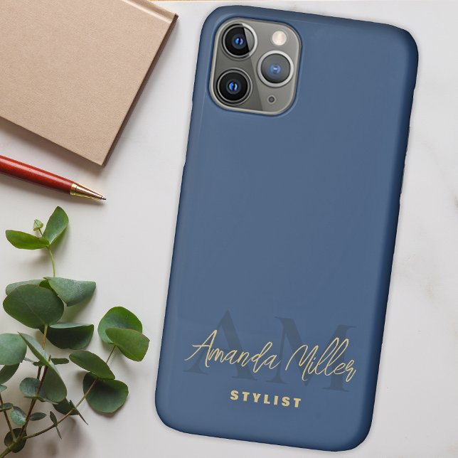 Coques Case-Mate iPhone Personnalisé Avec Le Nom Blue Gold Moderne Monogra (Créateur téléchargé)