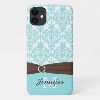 Case-Mate iPhone Case Personnalisé Blue, Brown, blanc Damask iPhone 11