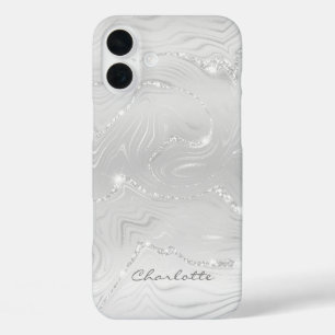 Coque Pour iPhone 16 Plus Personnalisé Chic gris argent Parties scintillant 