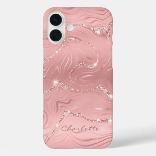 Coque Pour iPhone 16 Plus Personnalisé Chic rose Parties scintillant argent