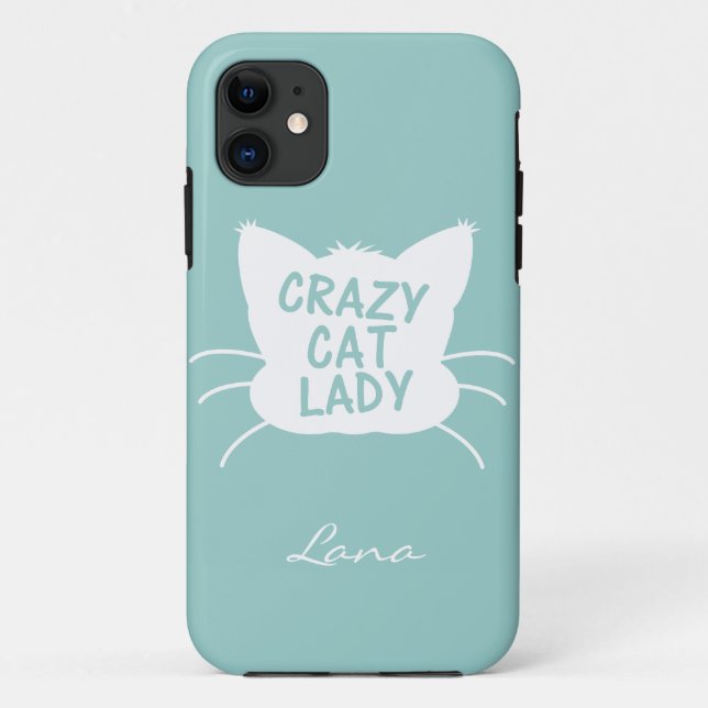 Coques Case-Mate iPhone Personnalisé Crazy Cat Lady en Wavecrest bleu (Dos)