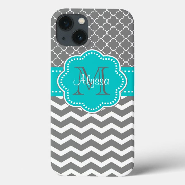 Coques Case-Mate iPhone Personnalisé Dark Grey et Blue Chevron (Verso)