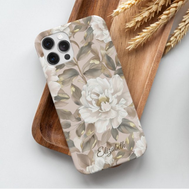 Coques Case-Mate iPhone Personnalisé Élégant Chic Big Camellia Flower Pink (The golden giant camellia rose hand drawn in elegant, chic style on custom name phone case)