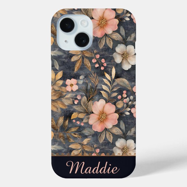 Coques Case-Mate iPhone Personnalisé Elegant Floral Pink & Gold Motif (Verso)
