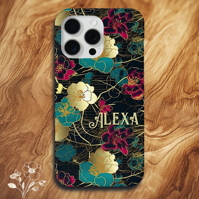 Coques Case-Mate iPhone Personnalisé Élégant Gras Floral avec Accents Or (Créateur téléchargé)