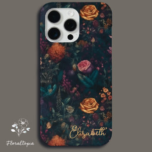 Coque Case-Mate iPhone Personnalisé Élégant Rose floral gothique foncé