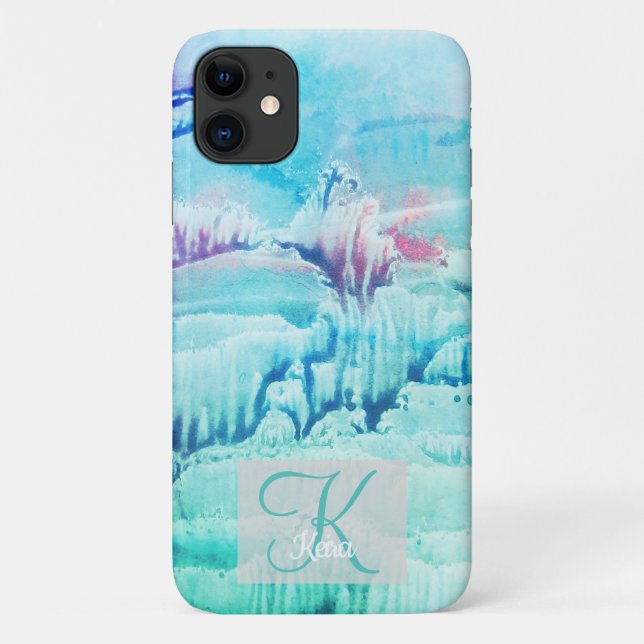 Coques Case-Mate iPhone Personnalisé Girly Blue Monogramme Turquoise (Dos)