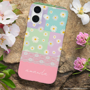 Coque Pour iPhone 16 Personnalisé joli coloré marguerite girly rose ble