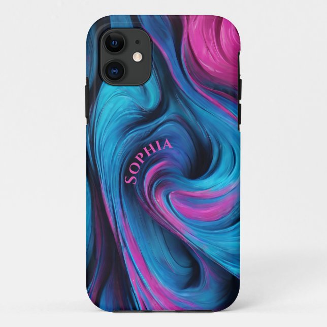 Coques Case-Mate iPhone Personnalisé Moderne Abstrait-Bleu et Fuchsia- (Dos)