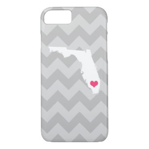 Coque Case-Mate iPhone Personnalisé moderne Grey Chevron Florida Heart