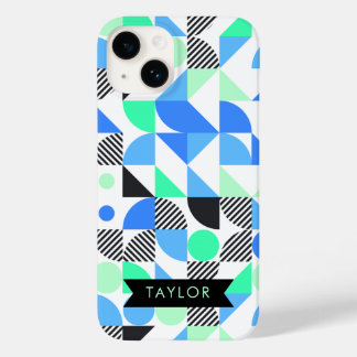 Coque Case-Mate iPhone Personnalisé Moderne Monnaie Bleue Géométrique