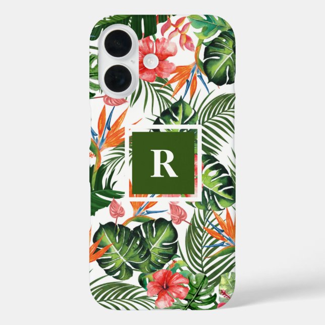 Coques Case-Mate iPhone Personnalisé Monogramme Chic Tropical Motif Vert (Verso)