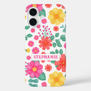 Coque Pour iPhone 16 Personnalisé Monogramme Fleur sauvage Floral Cute