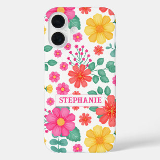 Coque Pour iPhone 16 Personnalisé Monogramme Fleur sauvage Floral Cute