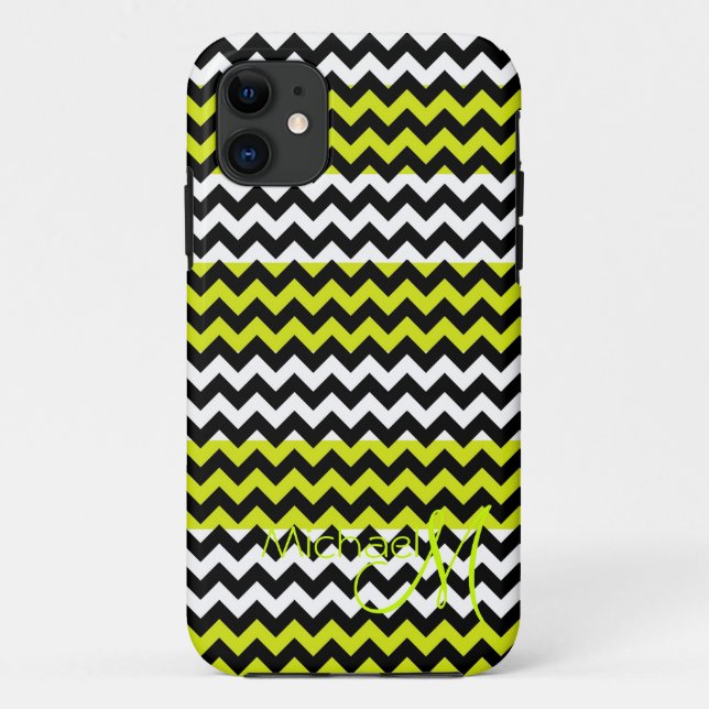 Coques Case-Mate iPhone Personnalisé Monogramme Vert Blanc Chevron Zigzag (Dos)