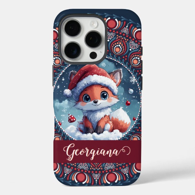 Coques Case-Mate iPhone Personnalisé Noël mignon Kawaii Fox Dot Mandala (Verso)