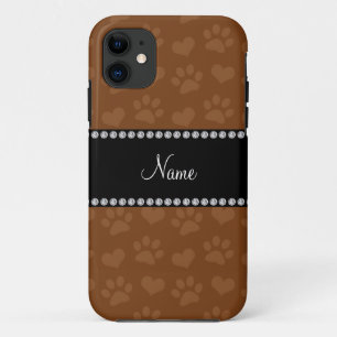 Coque Case-Mate Pour iPhone Personnalisé nom coeur brun et empreintes de patte