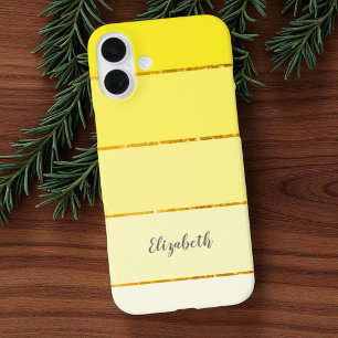 Coque Pour iPhone 16 Plus Personnalisé Nom Perky Jaune Bande de couleurs Pal