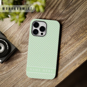 Coque Case-Mate iPhone Personnalisé Pale Pastel Vert Polka Blanc Concepti