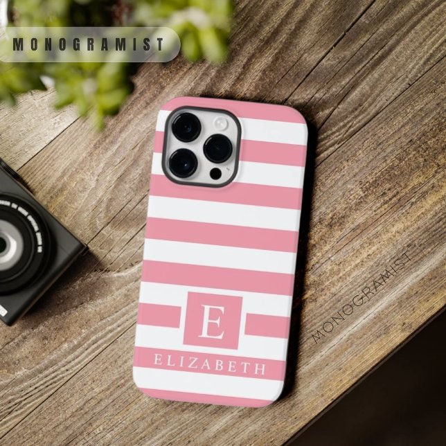 Coques Case-Mate iPhone Personnalisé Pastel Rose Rose Blancs (Custom Pastel Rose Pink White Stripes Case-Mate iPhone Case)