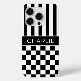 Coque Case-Mate iPhone Personnalisé rayé à carreaux noir et blanc