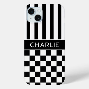 Coque Case-Mate iPhone Personnalisé rayé à carreaux noir et blanc