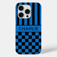 Personnalisé rayé à carreaux noir et bleu