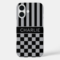 Personnalisé rayé à carreaux noir et gris