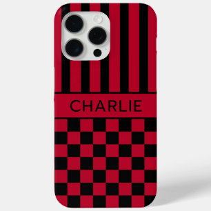 Coque Case-Mate iPhone Personnalisé rayé à carreaux noir et rouge